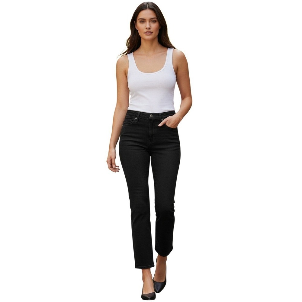 HUDSON NWT Noa Stellar Shimmer High Rise Straight Crop Jeans Black 25x25 $225‎